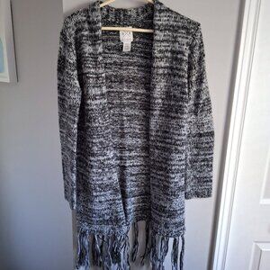 SWS Knitwear Black and White Marled Cardigan with Tassles
